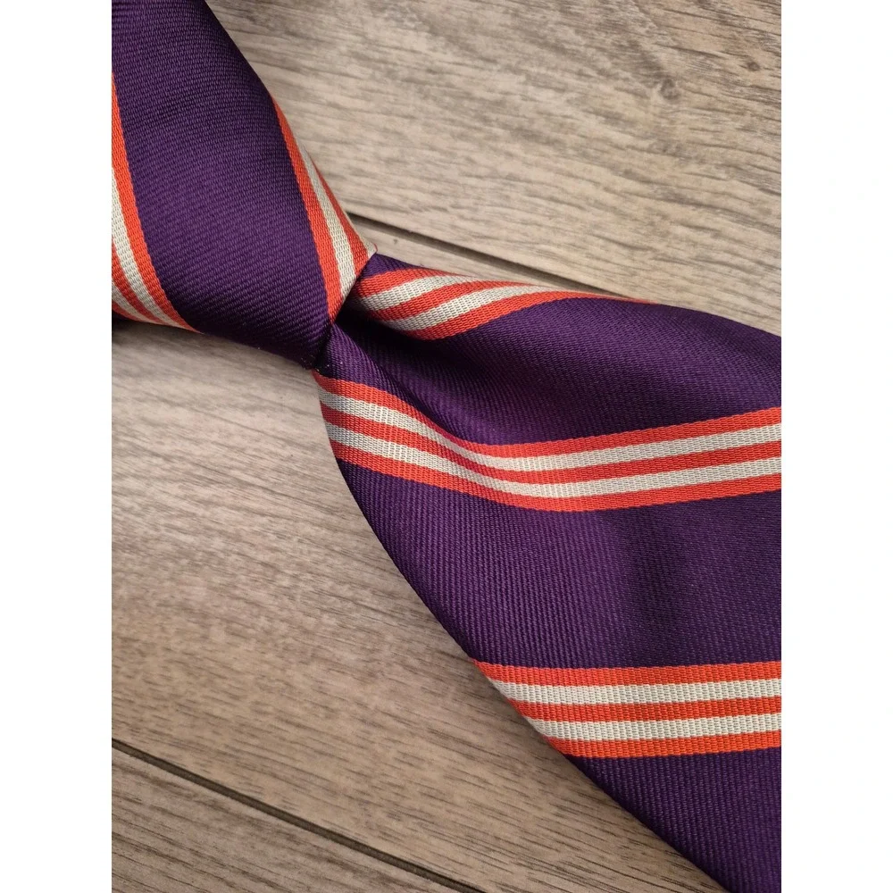 Brooks Brothers Makers Mens Silk Repp Stripe Tie Purple Orange White Made in USA